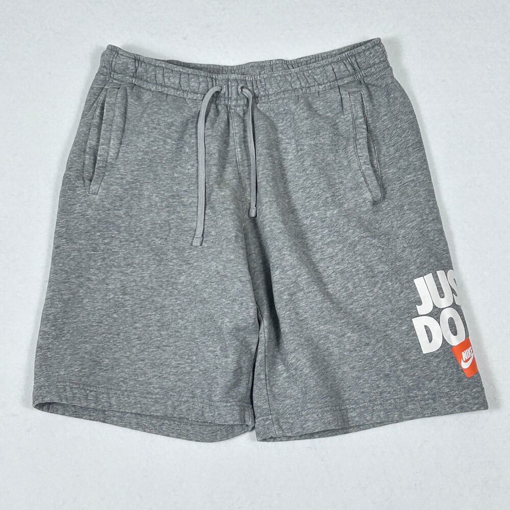 Nike Just‎ Do It Logo Fleece Athletic Shorts Drawstring Gray Orange White Large